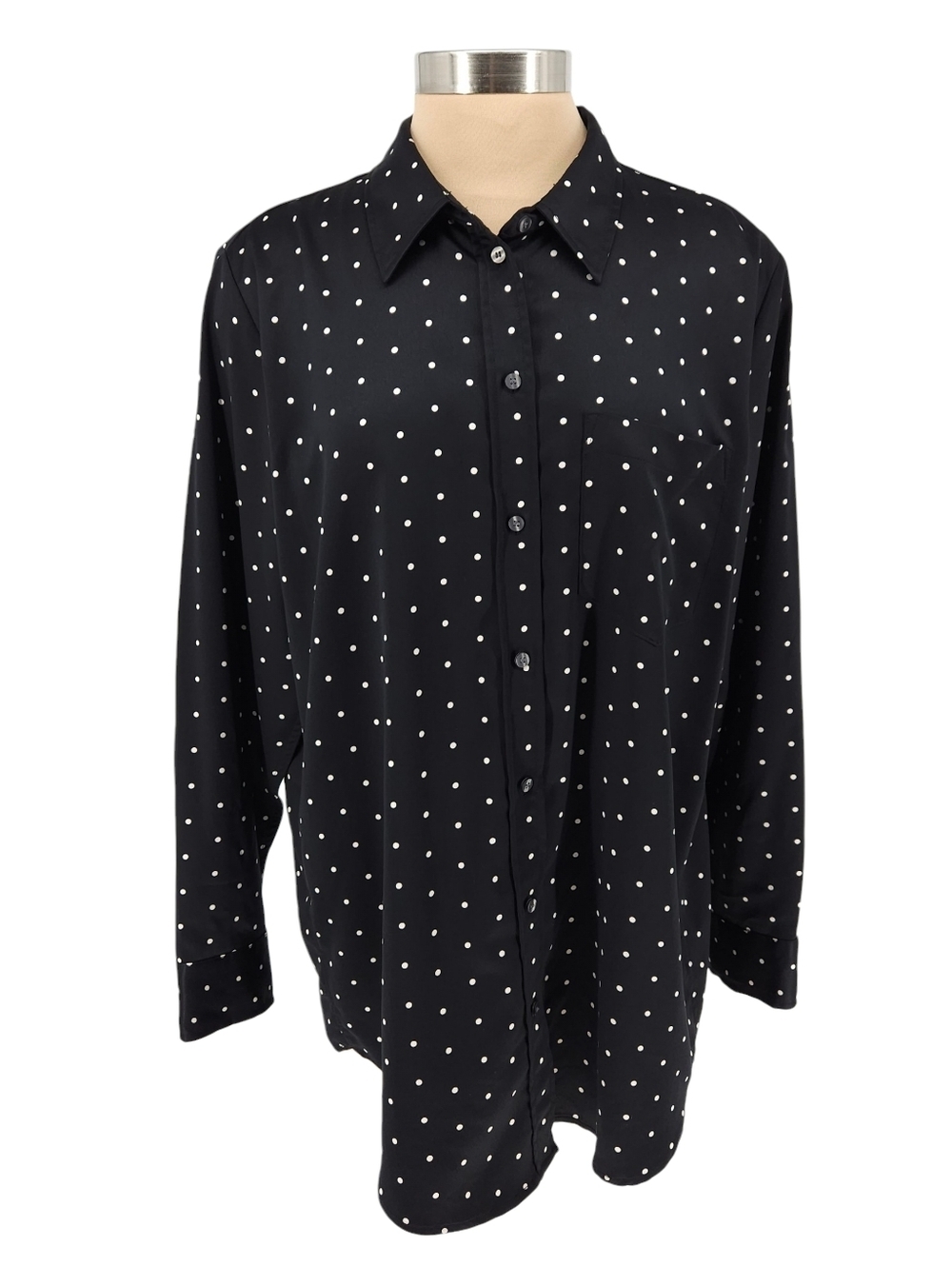 GAP Boyfriend Shirt Satin Black Polka Dot Long Sleeve Button Collared Top Large